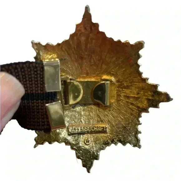 Accessocraft Gold Star Burst Eagle Medallion Brown-Navy Stripe Stretch - Picture 5 of 8